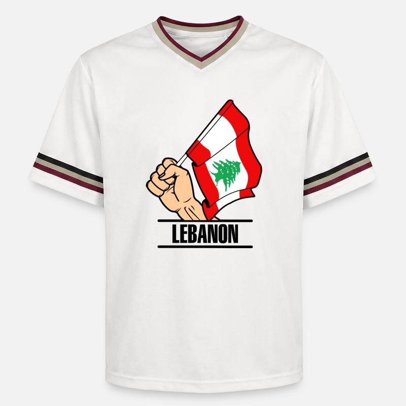 Flagge Libanon faust text LIBANON - Unisex Football Style Mesh T-Shirt - Offwhite/Bordeaux