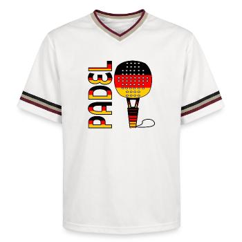 DEUTSCHES PADEL TENNIS DEUTSCHLAND - Unisex Football Style Mesh T-Shirt - Offwhite/Bordeaux - Vorne - AI Model Male 178 light (178cm) & AI Model Male 178 dark (178cm)
