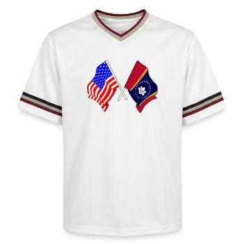 Flagge USA und Bundesstaat Mississippi gekreuzt - Unisex Football Style Mesh T-Shirt - Offwhite/Bordeaux - Vorne - AI Model Male 178 light (178cm) & AI Model Male 178 dark (178cm)