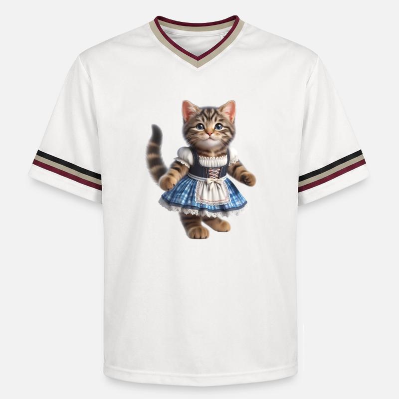 Mignon petit chat en dirndl - T-shirt de foot unisexe en mesh - blanc cassé/bordeaux