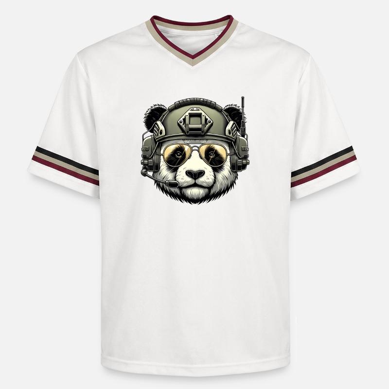 Panda Militär Armee Design - Unisex Football Style Mesh T-Shirt - Offwhite/Bordeaux