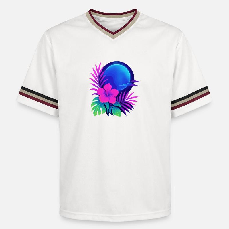 Neon Tropic Moon - Unisex Football Style Mesh T-Shirt - Offwhite/Bordeaux
