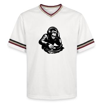 DJ The Monkey Dance Banksy Style - Unisex Football Style Mesh T-Shirt - Offwhite/Bordeaux - Vorne - AI Model Male 178 light (178cm) & AI Model Male 178 dark (178cm)