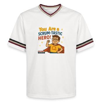 Vous êtes un héros Scrum-tastique ! - T-shirt de foot unisexe en mesh - blanc cassé/bordeaux - Devant - AI Model Male 178 light (178cm) & AI Model Male 178 dark (178cm)