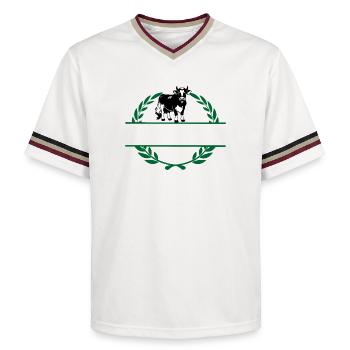 Milchkuh mit eigenem Namen - Unisex Football Style Mesh T-Shirt - Offwhite/Bordeaux - Vorne - AI Model Male 178 light (178cm) & AI Model Male 178 dark (178cm)