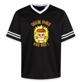 KOFFEIN POWER ÜBER 9000! - Kawaii-Manga-Humor - Unisex Football Style Mesh T-Shirt - Offwhite/Bordeaux - Vorne - AI Model Male 178 light (178cm) & AI Model Male 178 dark (178cm)