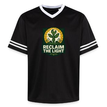 Reclaim the Light – Solarpunk - Unisex Football Style Mesh T-Shirt - offwhite/burgundy - Front - AI Model Male 178 light (178cm) & AI Model Male 178 dark (178cm)