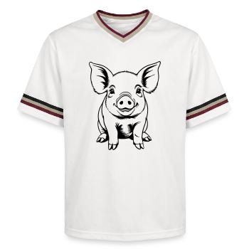 Schwein Sau Ferkel Ferkelchen Skizze Zeichnung - Unisex Football Style Mesh T-Shirt - Offwhite/Bordeaux - Vorne - AI Model Male 178 light (178cm) & AI Model Male 178 dark (178cm)