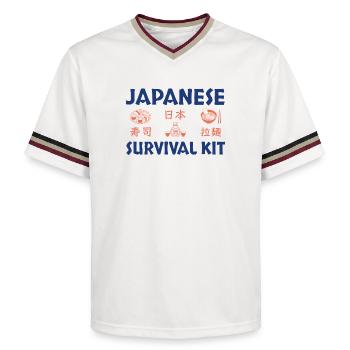 Japanese Sushi Survival Kit Design - Unisex Football Style Mesh T-Shirt - offwhite/burgundy - Front - AI Model Male 178 light (178cm) & AI Model Male 178 dark (178cm)