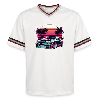JDM car Japanese Retro Car Racing Drifting Legend - Unisex Football Style Mesh T-Shirt - offwhite/burgundy - Front - AI Model Male 178 light (178cm) & AI Model Male 178 dark (178cm)