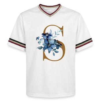 Motif floral bleu sur la lettre S - T-shirt de foot unisexe en mesh - blanc cassé/bordeaux - Devant - AI Model Male 178 light (178cm) & AI Model Male 178 dark (178cm)