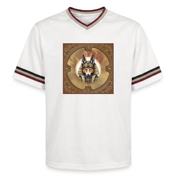 Steampunk Pharaoh Fox - Unisex Football Style Mesh T-Shirt - offwhite/burgundy - Front - AI Model Male 178 light (178cm) & AI Model Male 178 dark (178cm)