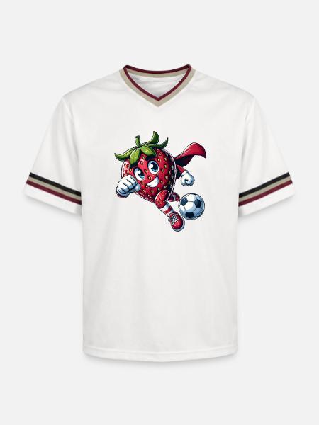 Fußball Erdbeere Superheld Kicker Comic - Unisex Football Style Mesh T-Shirt - Offwhite/Bordeaux