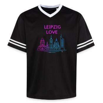 Leipzig Love Skyline Silhouette City Stadt  - Unisex Football Style Mesh T-Shirt - Offwhite/Bordeaux - Vorne - AI Model Male 178 light (178cm) & AI Model Male 178 dark (178cm)