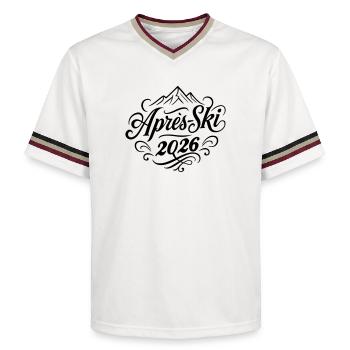 Apres Ski 2026 - Unisex Football Style Mesh T-Shirt - Offwhite/Bordeaux - Vorne - AI Model Male 178 light (178cm) & AI Model Male 178 dark (178cm)