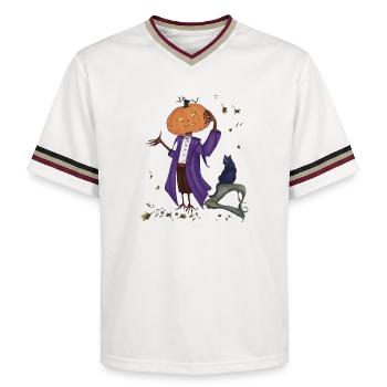 Dashing pumpkin in Purple Coat - Unisex Football Style Mesh T-Shirt - offwhite/burgundy - Front - AI Model Male 178 light (178cm) & AI Model Male 178 dark (178cm)