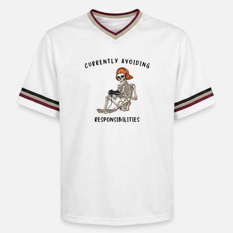 Skeleton Gaming Avoiding Responsibilities - Unisex Football Style Mesh T-Shirt - offwhite/burgundy