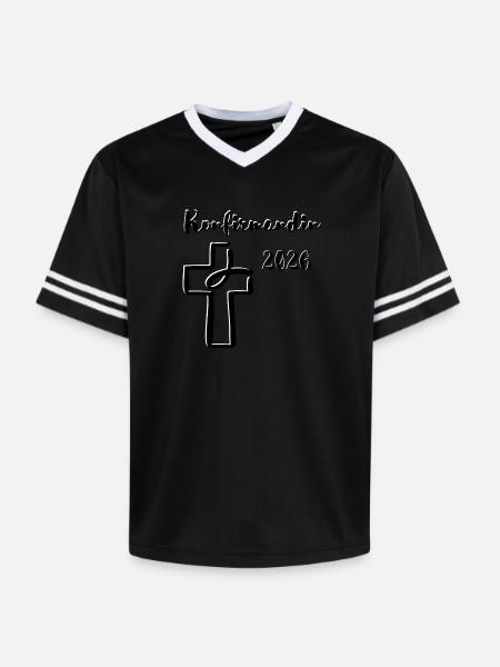 Confirmation 2026 Confirmation Cross and Fish - Unisex Football Style Mesh T-Shirt - offwhite/burgundy