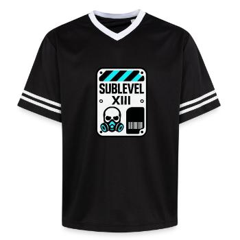 Unterirdische Unterebene 13 - Gasmaske - Unisex Football Style Mesh T-Shirt - Offwhite/Bordeaux - Vorne - AI Model Male 178 light (178cm) & AI Model Male 178 dark (178cm)