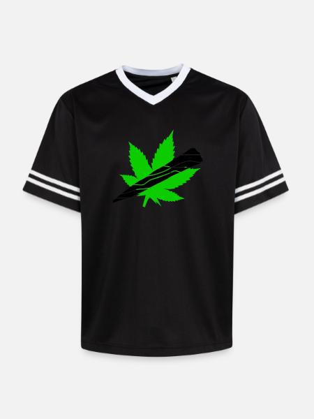 Neon Cannabis Leaf Graphic - Unisex Football Style Mesh T-Shirt - offwhite/burgundy