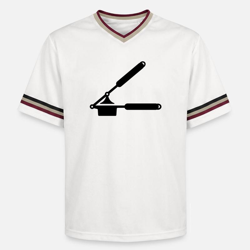 Knoblauch Presse oder Spätzle Presse - Unisex Football Style Mesh T-Shirt - Offwhite/Bordeaux