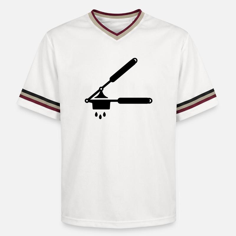 Knoblauch Presse oder Spätzle Presse - Unisex Football Style Mesh T-Shirt - Offwhite/Bordeaux