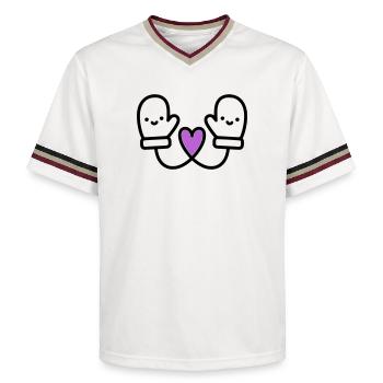 Süße Handschuhe mit Herz | Winter Liebe - Unisex Football Style Mesh T-Shirt - Offwhite/Bordeaux - Vorne - AI Model Male 178 light (178cm) & AI Model Male 178 dark (178cm)