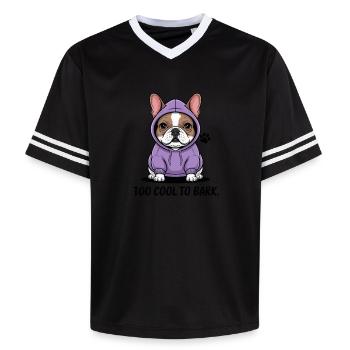 Too cool to bark: Casual bulldog style - Unisex Football Style Mesh T-Shirt - offwhite/burgundy - Front - AI Model Male 178 light (178cm) & AI Model Male 178 dark (178cm)