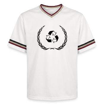 Recycling Symbol Kranz - Unisex Football Style Mesh T-Shirt - Offwhite/Bordeaux - Vorne - AI Model Male 178 light (178cm) & AI Model Male 178 dark (178cm)