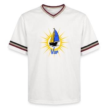 Segelboot Soleil Var - Unisex Football Style Mesh T-Shirt - Offwhite/Bordeaux - Vorne - AI Model Male 178 light (178cm) & AI Model Male 178 dark (178cm)