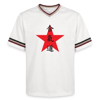 Aikido - Martial Art - Aikido - Unisex Football Style Mesh T-Shirt - offwhite/burgundy - Front - AI Model Male 178 light (178cm) & AI Model Male 178 dark (178cm)