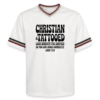 Christian Tätowiert - Unisex Football Style Mesh T-Shirt - Offwhite/Bordeaux - Vorne - AI Model Male 178 light (178cm) & AI Model Male 178 dark (178cm)