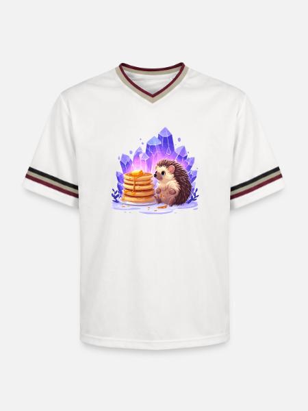 Hedgehog with pancakes and crystals - Unisex Football Style Mesh T-Shirt - offwhite/burgundy