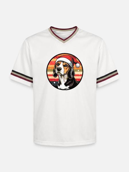 Beagle with Santa Claus hat - Unisex Football Style Mesh T-Shirt - offwhite/burgundy