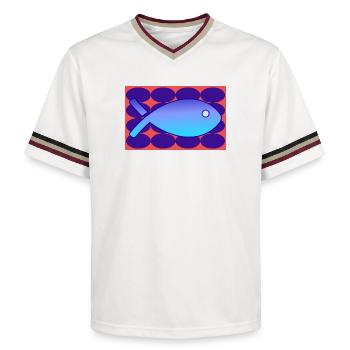 FISH. SARDINE. APRIL FOOL. SEA. OCEAN - Unisex Football Style Mesh T-Shirt - offwhite/burgundy - Front - AI Model Male 178 light (178cm) & AI Model Male 178 dark (178cm)