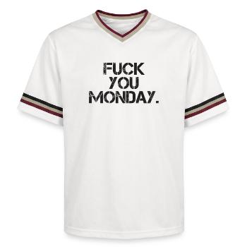 Fuck You Monday - Unisex Football Style Mesh T-Shirt - offwhite/burgundy - Front - AI Model Male 178 light (178cm) & AI Model Male 178 dark (178cm)