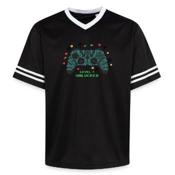 Level 7 Unlocked Gamer Controller - Unisex Football Style Mesh T-Shirt - offwhite/burgundy - Front - AI Model Male 178 light (178cm) & AI Model Male 178 dark (178cm)