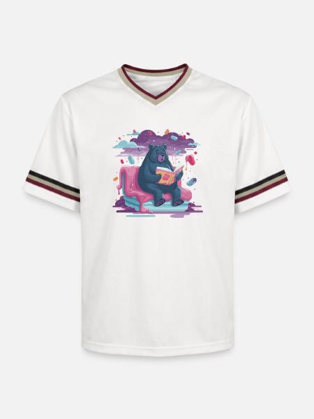 Reading Bear in Candy Dream - Unisex Football Style Mesh T-Shirt - offwhite/burgundy