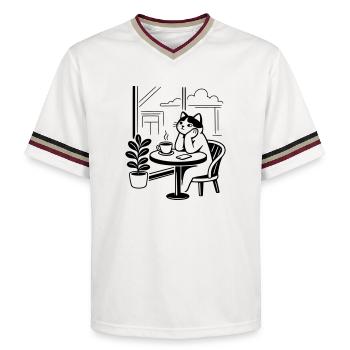 Café des chats attentionné - T-shirt de foot unisexe en mesh - blanc cassé/bordeaux - Devant - AI Model Male 178 light (178cm) & AI Model Male 178 dark (178cm)