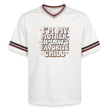 Lieblingskindlicher Schwiegermutter-grooviger Humor - Unisex Football Style Mesh T-Shirt - Offwhite/Bordeaux - Vorne - AI Model Male 178 light (178cm) & AI Model Male 178 dark (178cm)
