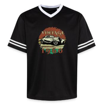 66e anniversaire - Classique - Vintage depuis 02/1960 - T-shirt de foot unisexe en mesh - blanc cassé/bordeaux - Devant - AI Model Male 178 light (178cm) & AI Model Male 178 dark (178cm)