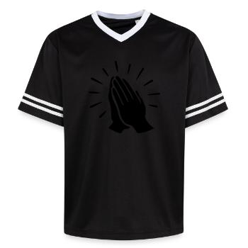 Praying Hands Prayer - Unisex Football Style Mesh T-Shirt - offwhite/burgundy - Front - AI Model Male 178 light (178cm) & AI Model Male 178 dark (178cm)