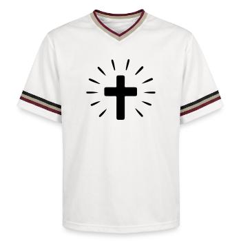 Kreuz Heilig Glaube - Unisex Football Style Mesh T-Shirt - Offwhite/Bordeaux - Vorne - AI Model Male 178 light (178cm) & AI Model Male 178 dark (178cm)