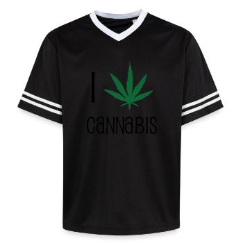 Ich liebe Cannabis - Unisex Football Style Mesh T-Shirt - Offwhite/Bordeaux - Vorne - AI Model Male 178 light (178cm) & AI Model Male 178 dark (178cm)