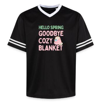 Hello spring, goodbye warm blanket - Unisex Football Style Mesh T-Shirt - offwhite/burgundy - Front - AI Model Male 178 light (178cm) & AI Model Male 178 dark (178cm)