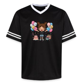 Happy Birthday Girl - Cute Toca game character - Unisex Football Style Mesh T-Shirt - offwhite/burgundy - Front - AI Model Male 178 light (178cm) & AI Model Male 178 dark (178cm)