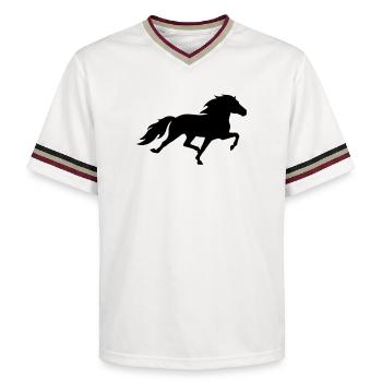 Icelandic horse in the race pass - Unisex Football Style Mesh T-Shirt - offwhite/burgundy - Front - AI Model Male 178 light (178cm) & AI Model Male 178 dark (178cm)