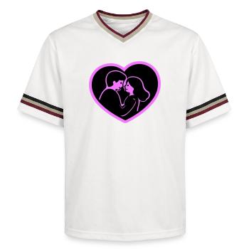 Herz Verliebt Paar - Unisex Football Style Mesh T-Shirt - Offwhite/Bordeaux - Vorne - AI Model Male 178 light (178cm) & AI Model Male 178 dark (178cm)