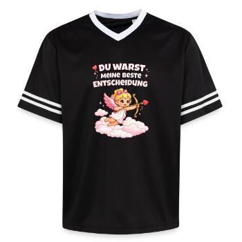 You Were My Best Decision Angel Motif - Unisex Football Style Mesh T-Shirt - offwhite/burgundy - Front - AI Model Male 178 light (178cm) & AI Model Male 178 dark (178cm)