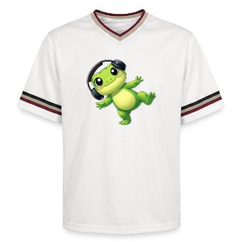 Cute frog toad toad with headphones dancing tech - Unisex Football Style Mesh T-Shirt - offwhite/burgundy - Front - AI Model Male 178 light (178cm) & AI Model Male 178 dark (178cm)